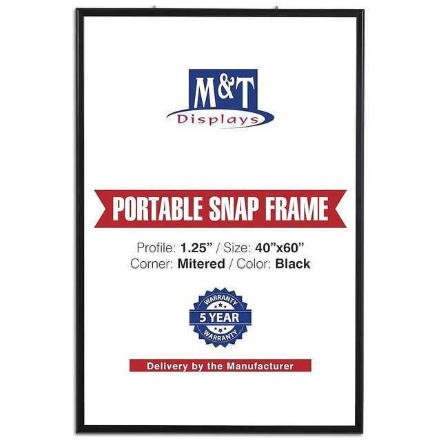 M&T Displays Portable Snap Poster Frame 1.25" Aluminum Profile Front Loading Wall Mounting Photo Picture Document Certificate Sign Holder Mitered Corner Anti Glare Cover (Black, 40x60 in)