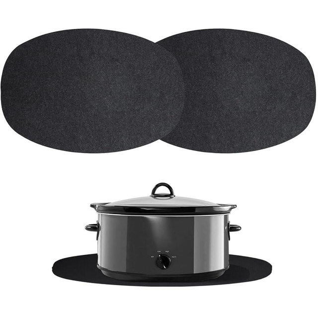 2 Pack Slow Cooker Heat Resistant Mat for Hamilton - Oval Fits Mat Pot Better Saves Space,Double-Sided Design (Stable & Easy Movement), 17.32x11.81 Inch, Countertop Protection