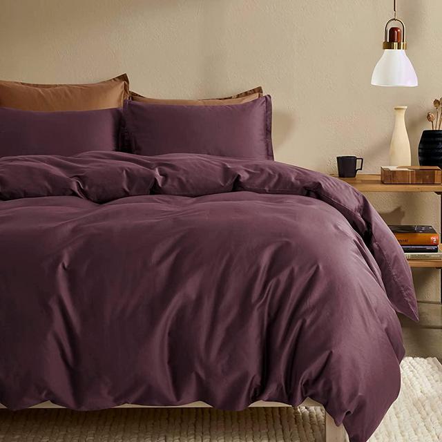 Eikei Solid Color Duvet Cover Luxury Bedding Set 400 Thread Count Egyptian Cotton Long Staple Sateen Weave Breathable Silky Soft Pima Premium Quality Bed Linen (King, Eggplant)