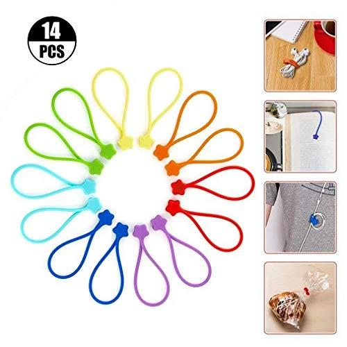 Fironst Strong Reusable Magnetic Cable Ties/Twist Ties for Bundling and Organizing,14 Pack Multi-Color Magnet Cord Winder for Cable Management, Hanging & Holding Stuff Silicone Cord Keeper
