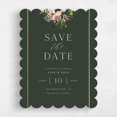 Green Scalloped Wedding Save the Date - Bloomsbury Portrait Foil