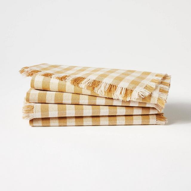 4pk Basket Tan Gingham Napkins - Threshold™ designed with Studio McGee