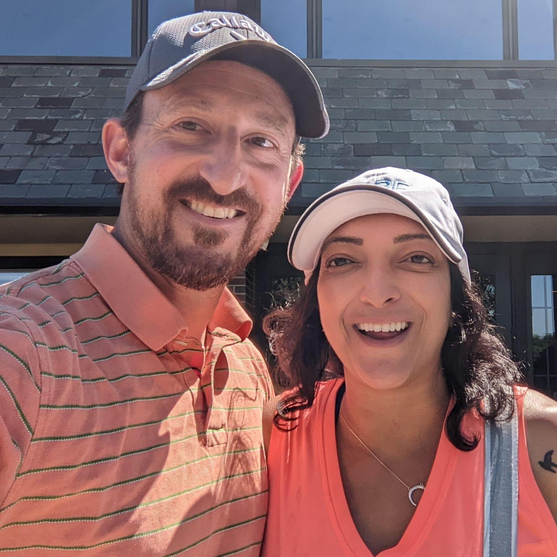 After a fun day golfing 18 holes with Sapna and Grant at their golf club!