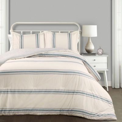 Gray-Farmhouse Stripe Comforter Set - Lush Décor- Queen