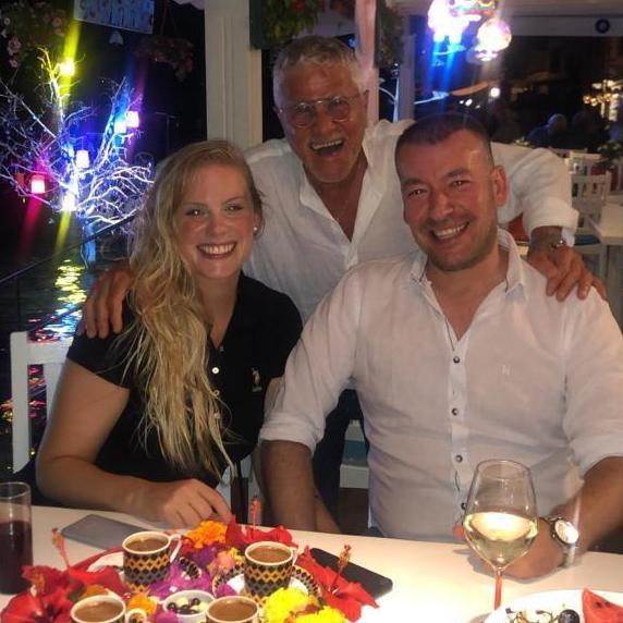 Bodrum: Us with Kadım, having fish dinner at the ocean, always laughing together