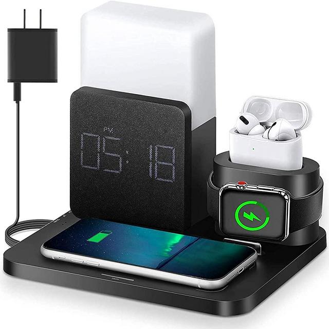 Wireless Charger,3 in 1 Fast Charging Station with Digital Alarm Clock and Night Light,Compatible for iPhone 13/13 Pro/12/12Pro Max/11 Series/XS Mas/XR/XS/8/8 Plus/iwatch/AirPods/Samsung Galaxy