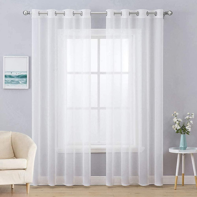 MIULEE 2 Panels Solid Color White Sheer Curtains Elegant Grommet Window Voile Panels/Drapes/Treatment for Bedroom Living Room (54 X 90 Inch)