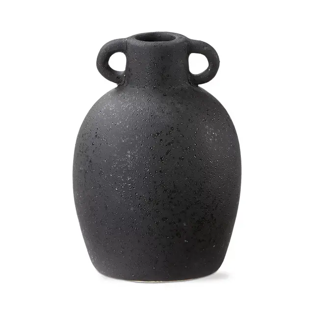 TAG Kuro Black Stoneware Indoor Decorative Vase Small, 3.94L x 3.94W x 5.31H inches
