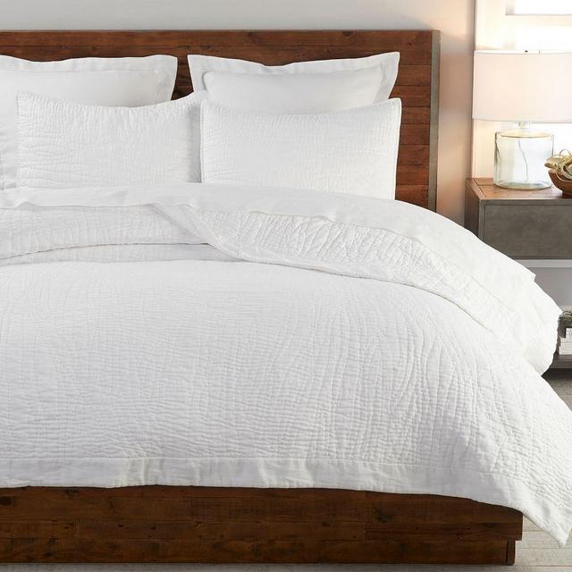 Belgian Flax Linen Handcrafted Quilt, Full/Queen, White