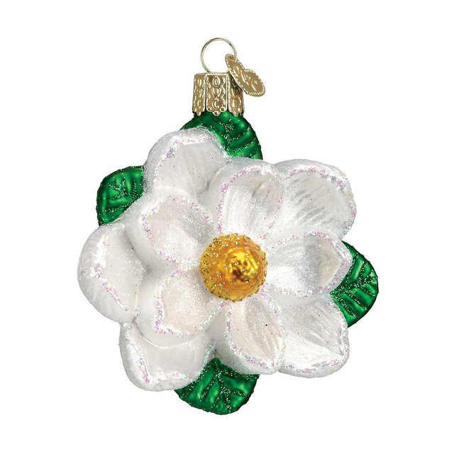 Old World Christmas Magnolia Glass Blown Ornament for Christmas Tree, Handcrafted Holiday Decoration, Garden Collection