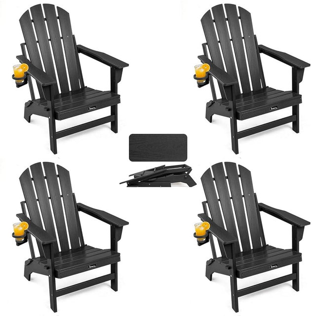 FUNBERRY Folding Adirondack Chairs Set of 4, HDPE Stable Gun-Leg Design Fire Pit Chairs with Cupholder All Weather for Outside