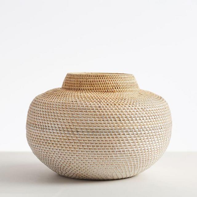 Woven Rattan Vases, Small Round, Natural