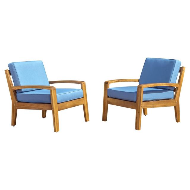 Grenada Set of 2 Wooden Club Chairs With Cushions - Blue - Christopher Knight Home