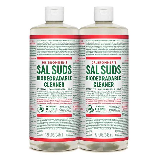 Dr. Bronner's - Sal Suds Biodegradable Cleaner (32 Ounce, 2-Pack) - All-Purpose Cleaner, Pine Cleaner for Floors, Laundry and Dishes, Concentrated, Cuts Grease and Dirt, Powerful Cleaner, Gentle
