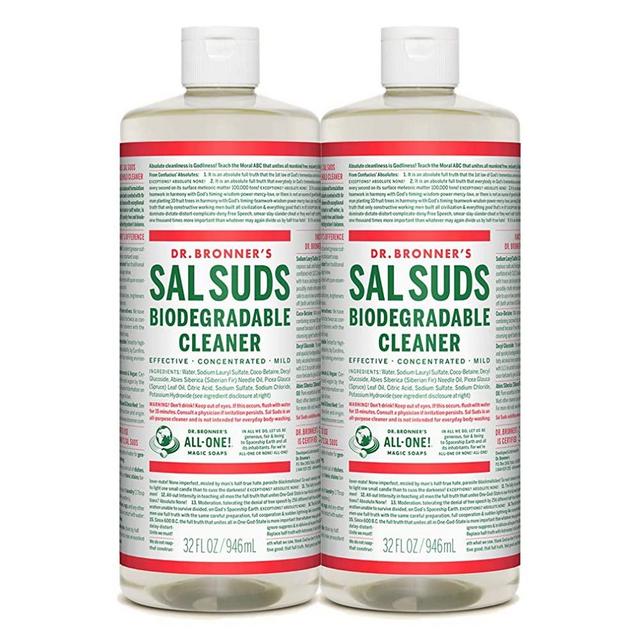 Dr. Bronner's - Sal Suds Biodegradable Cleaner (32 Ounce, 2-Pack) - All-Purpose Cleaner, Pine Cleaner for Floors, Laundry and Dishes, Concentrated, Cuts Grease and Dirt, Powerful Cleaner, Gentle