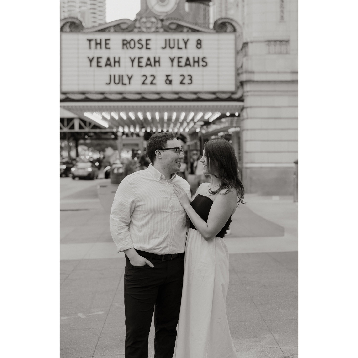 Engagement photo shoot at the Chicago Theatre.