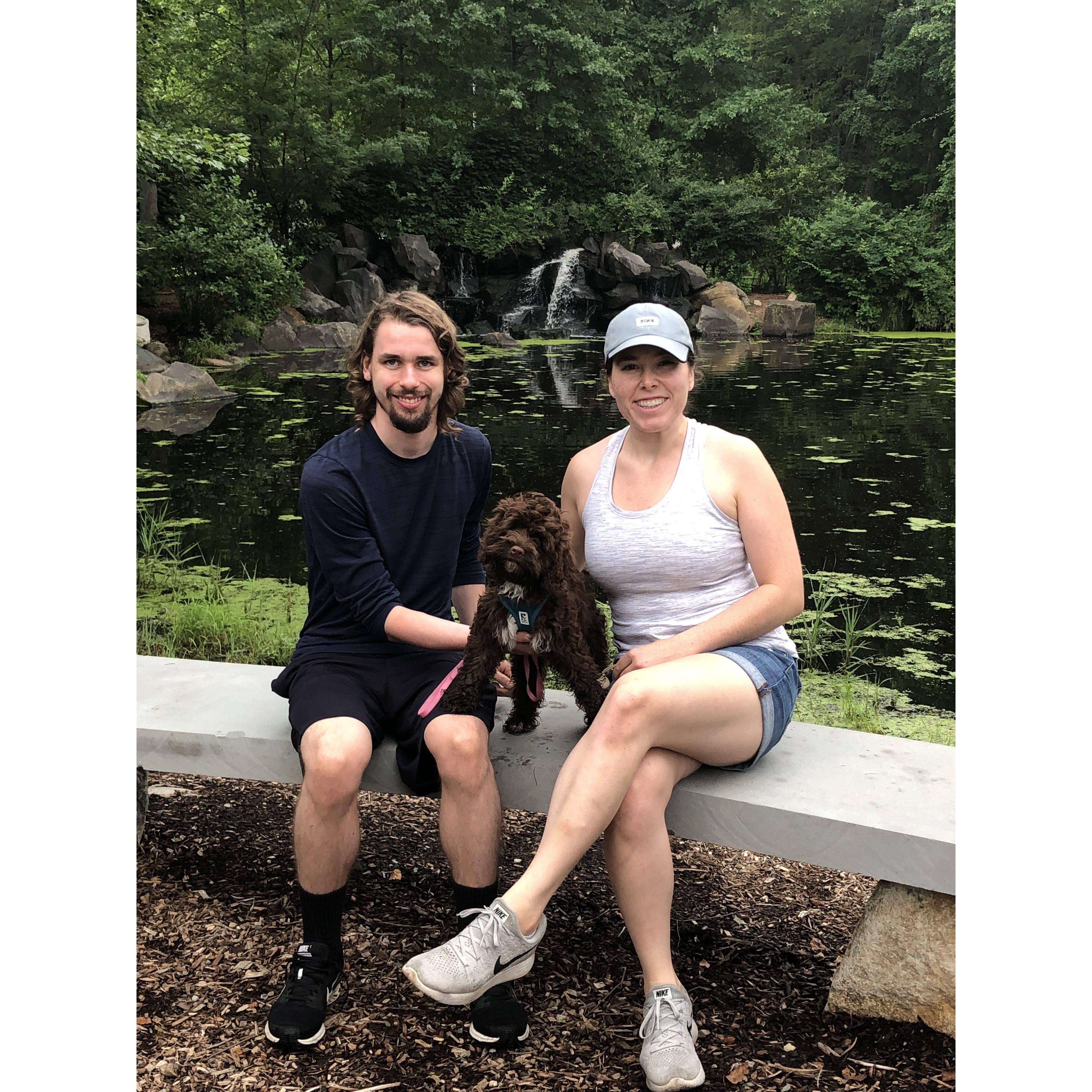 Olivia, Vince, and Honey during a hike in Mahwah, New Jersey in 2021.