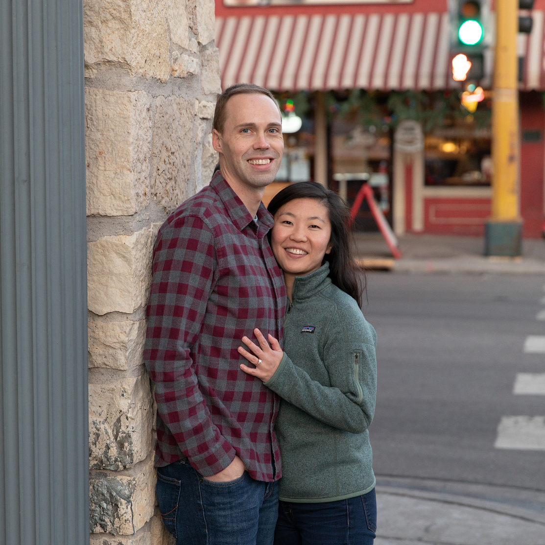 This may look familiar from our Save the Dates. This was taken in downtown Stillwater, Minnesota, where we have fond (and very cold) memories!