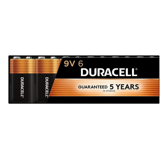 Duracell Coppertop 9V Battery, 6 Count Pack, 9-Volt Battery with Long-lasting Power, All-Purpose Alkaline 9V Battery for Household and Office Devices