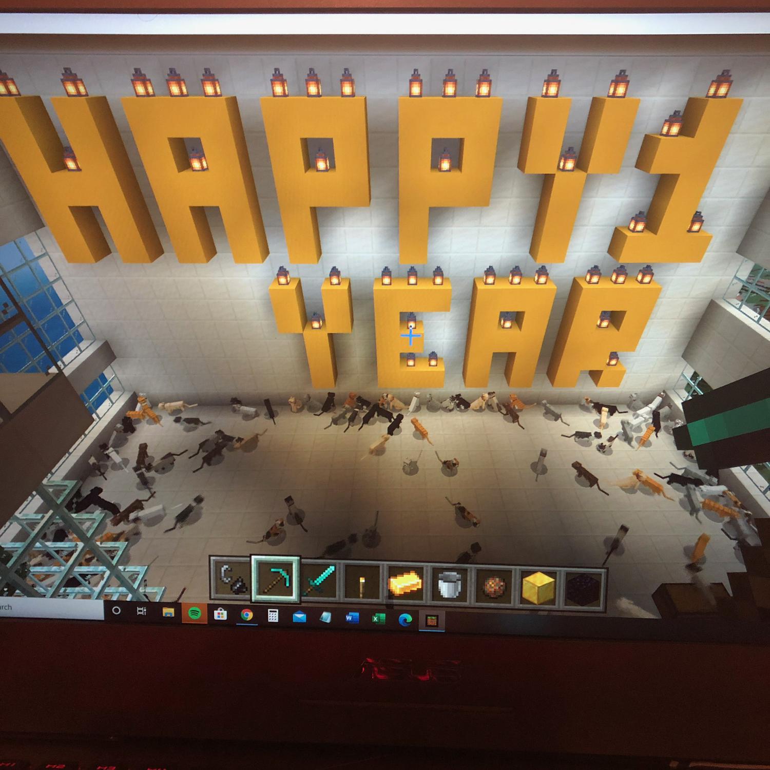2020: Celebrating our 1 year anniversary during the pandemic. Chris made me an entire room full of hundreds of cats on Minecraft lol