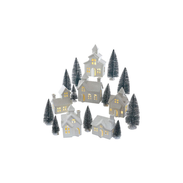 Kurt Adler 3 - 7.7-Inch Lighted Porcelain House 24-Piece Set