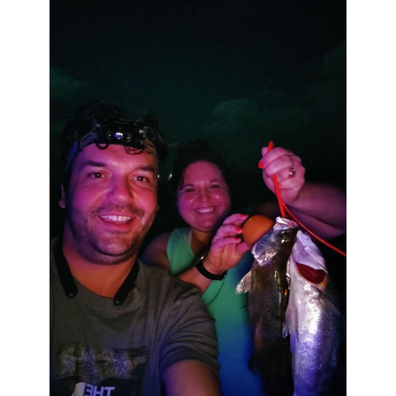 our first fishing trip- night fishing on the pier