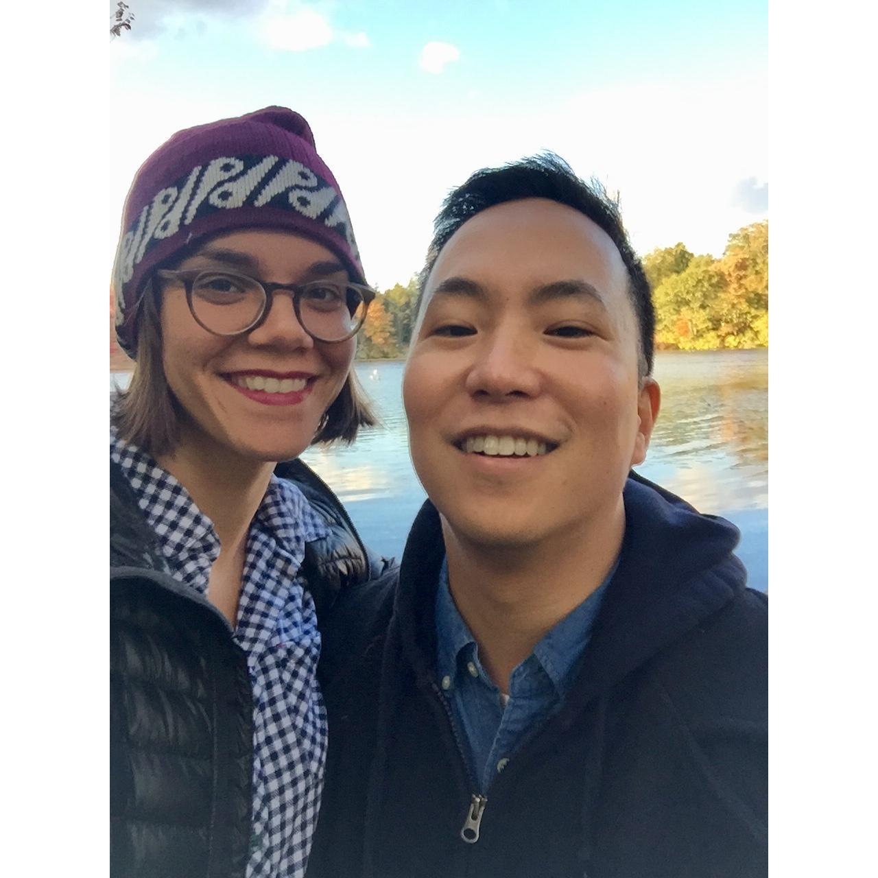 Posing at the lake at Wellesley College, MA (Fall 2015)