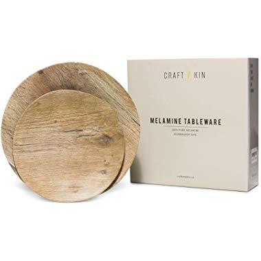 Melamine Dinnerware Set - Melamine Plates 8 Pcs Outdoor Plates Summer Plates and Bowls Sets Dinnerware Unbreakable Plates Ideal Camping Dish Set Dinnerware Set for 4 Dishwasher Safe Plates (Woodgrain)