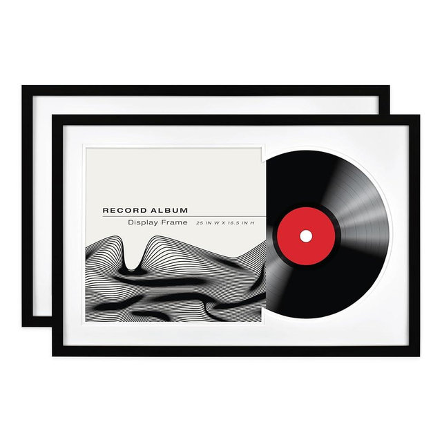 MCS Double Matte Record Album Frame, 16.5x25 Record Frame, Black Frame for LP Vinyl Record & Jacket Display (2-Pack)