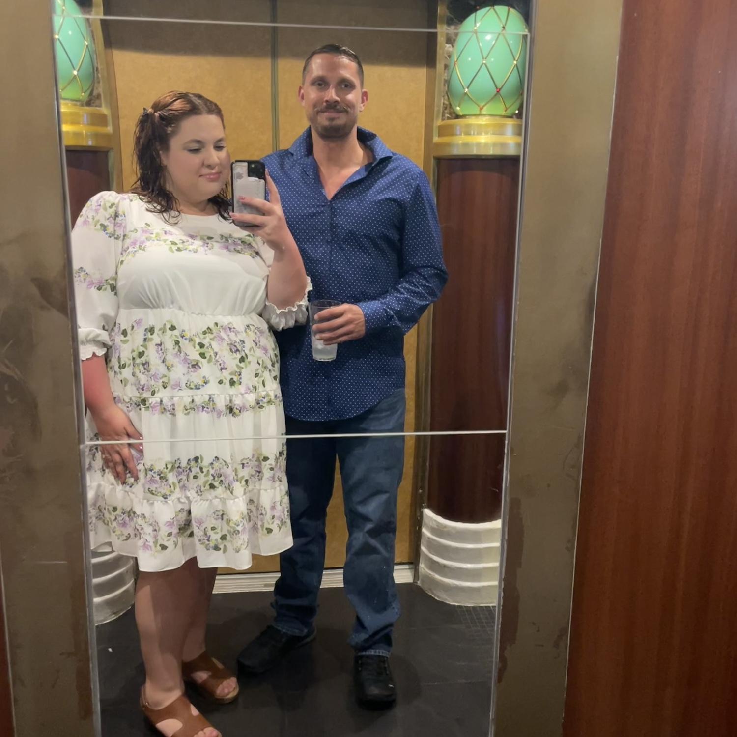 Out to dinner on the cruise after Tommy proposed! 💍 August 2023
