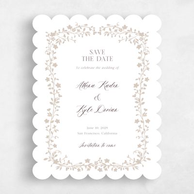Beige Scalloped Wedding Save the Date - Ysabeau Portrait
