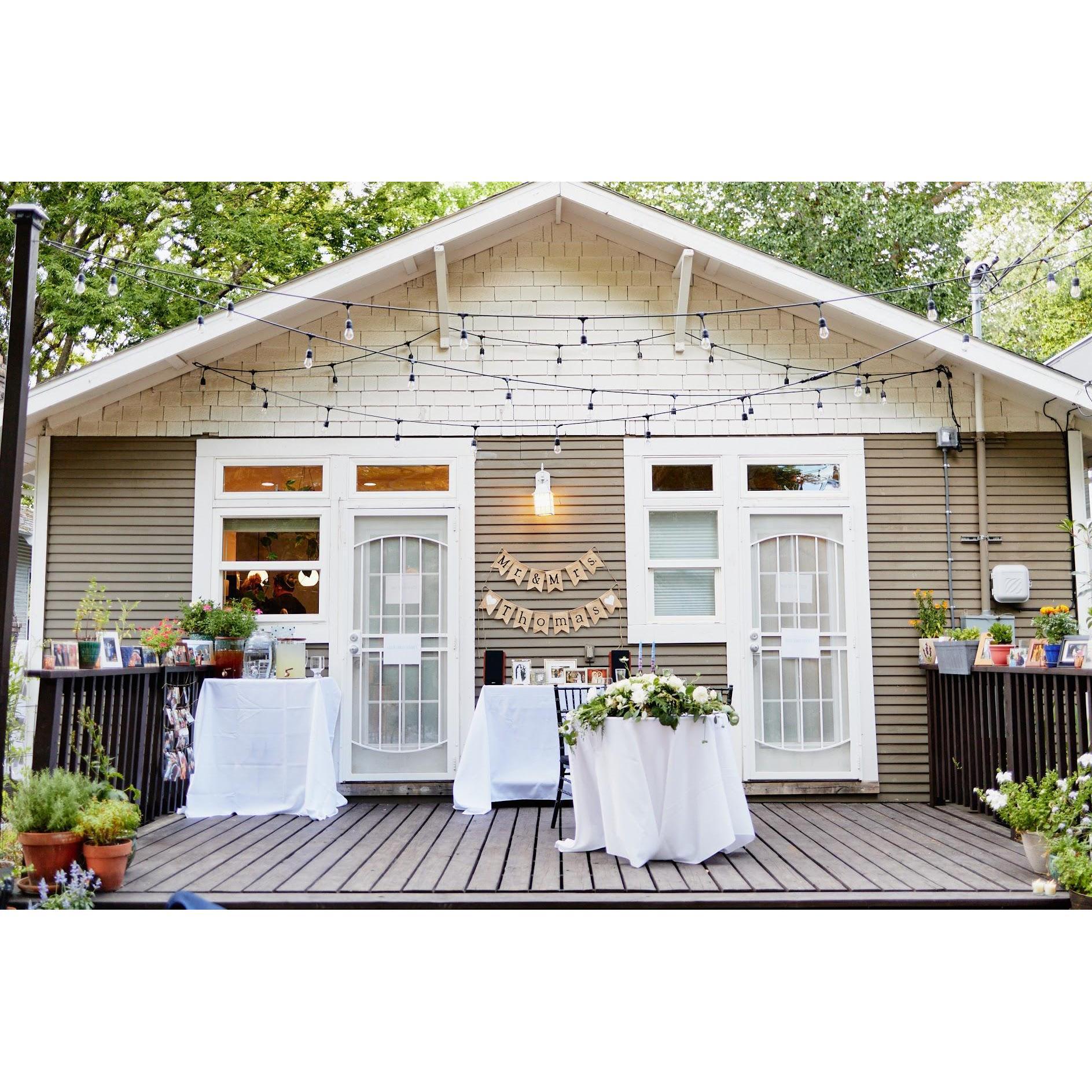 Back porch of Rachel & Steve's home, Bride and Groom table