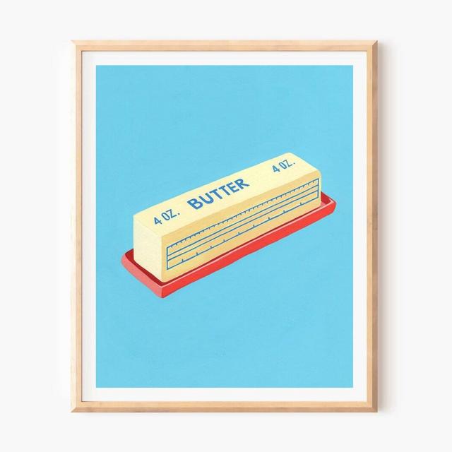 Butter Art Print, Cute Food Illustration, Funny Food Print, Retro Pop Art, Abstract Kitchen Art, Unframed Print, Kitchen Wall Art