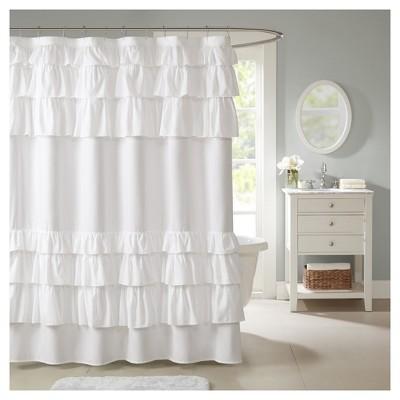 Solid Ruffle Shower Curtain Solid White