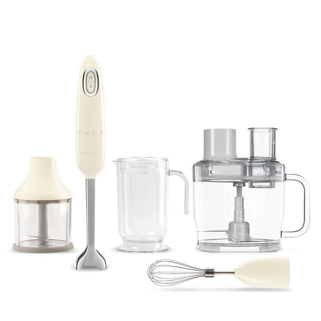 SMEG Hand Blender & Food Processor Bundle – HBF03 with HBFP11 Attachment – Retro Style, 350W Motor, Variable Speed, Tritan™ Renew Bowl, 5-in-1 Functionality, Cream