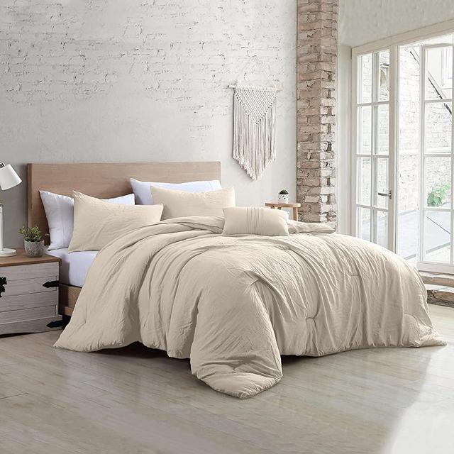 Modern Threads 4-Piece Bria Garment Washed All Season Down Alternative Comforter Set Bedding with Matching Shams, Decorative Pillows, Coconut King
