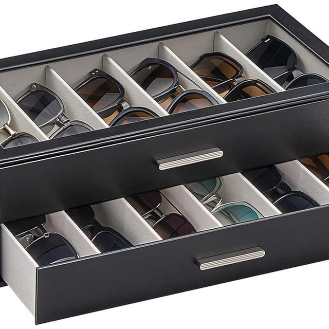 Lolalet Sunglasses Storage Box for Women, Eyewear Eye Glass Organizer with Clear Top Display Holder Case, Mothers Day Gifts
