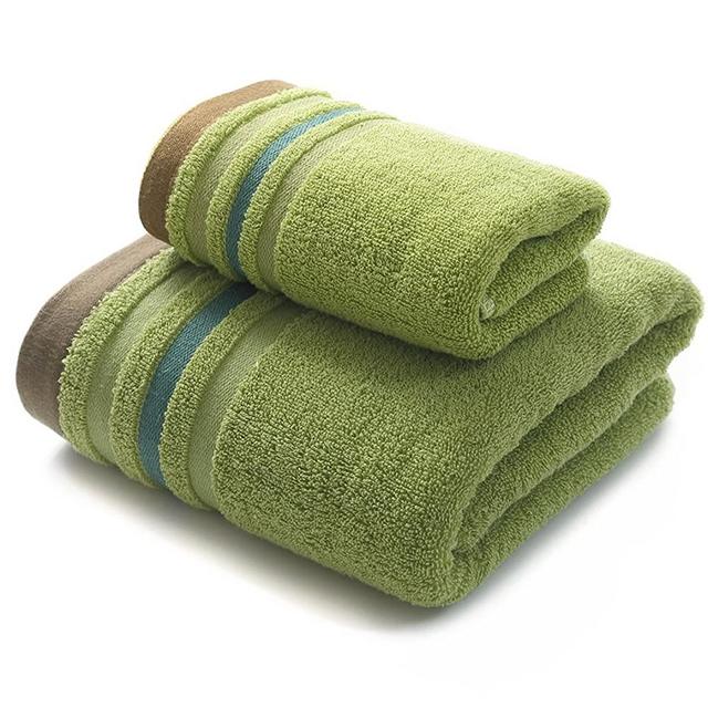 Riverbyland Luxury Cotton Towel and Bath Towel Green Stripe Pattern Set of 2