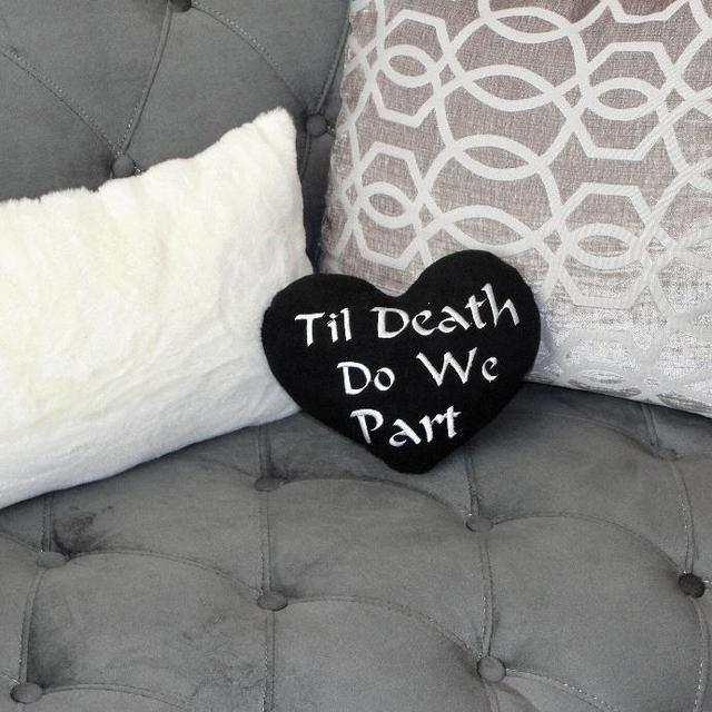 Gothic Valentines black til death do we part goth heart pillow, 7x9" goth plush living room, bedroom heart decoration, gothic decor stuffie