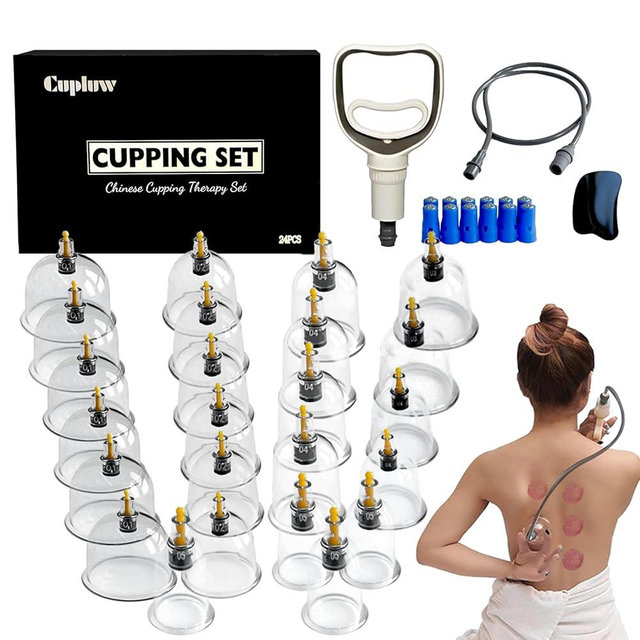 Cupluw Cupping Set, 24 Cups Cupping Kit for Massage Therapy, Chinese Cupping Therapy Set with Magnetics, Professional Vacuum Cupping Set for Cellulite Reduction Muscle Pain Relief with Manual Pump