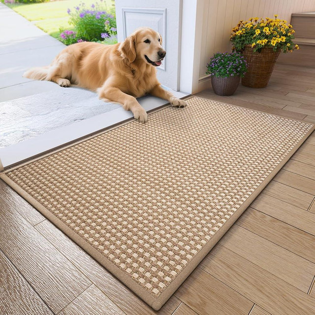 QiCaiJia Front Door Mat 24''x35'', Absorbent Muddy Dirt Resist Washable Non Slip Low-Profile Indoor Doormat, Entryway Welcome Door Mats, Brown
