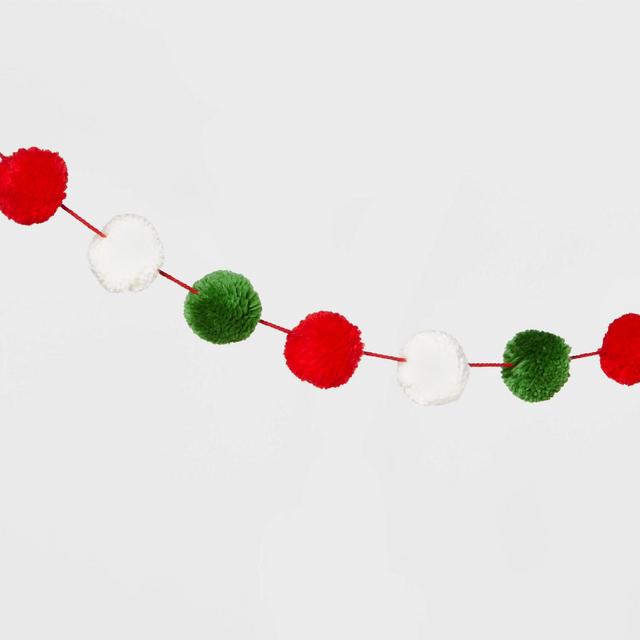 6' Yarn Pompom Christmas Garland Red/Green/White - Wondershop™