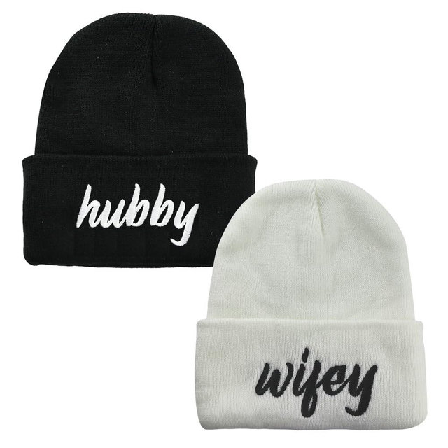 Kamaple 2 PCS Hubby and Wifey Beanie for Men Women, Acrylic Embroidered Couple Gifts Knit Cuff Beanies Hat