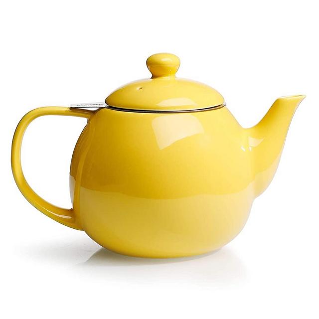 Sweese 221.105 Teapot, Porcelain Tea Pot with Stainless Steel Infuser, Blooming & Loose Leaf Teapot - 27 ounce, Yellow