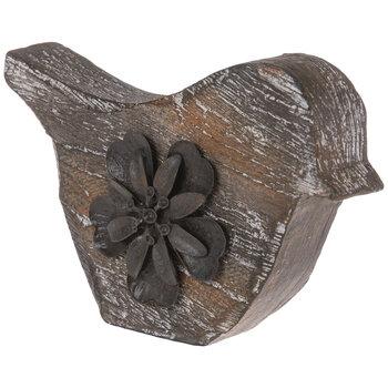 Whitewash Bird With Metal Flowers