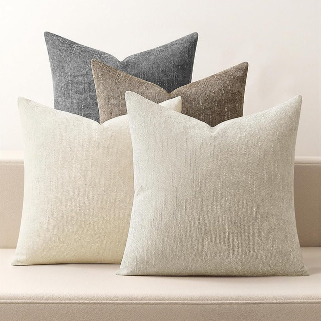 MIULEE Pack of 4 Decorative Throw Pillow Covers 18x18 Inch Neutral Chenille Textured Throw Pillows Boho Farmhouse Accent Cushion Covers for Modern Home Decor Couch Sofa Bed Living Room