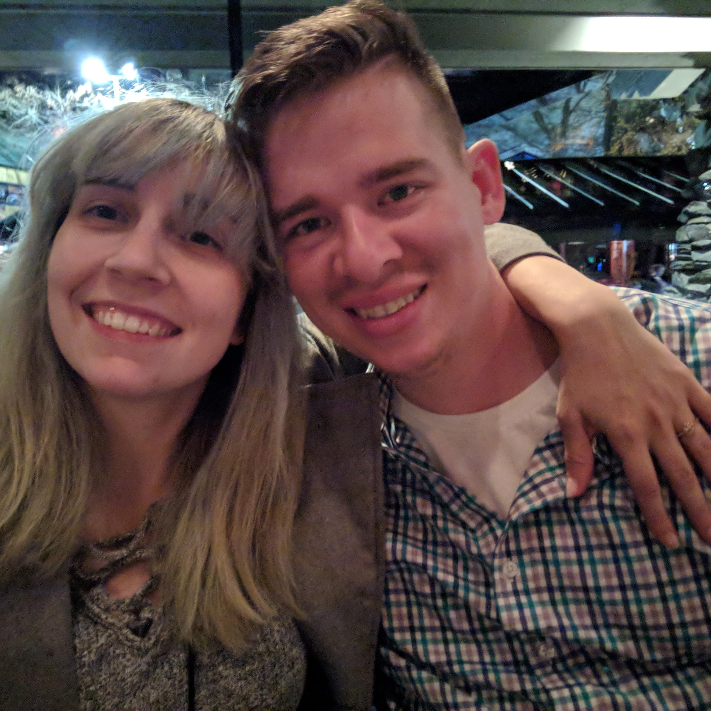 The night we got engaged at a restaurant in Gatlinburg.