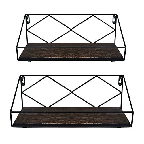 BESCRCL Floating Shelves Wall Mounted Rustic Wood, Storage Shelves Set of 2 for Kitchen, Bathroom, Living Room, Bedroom