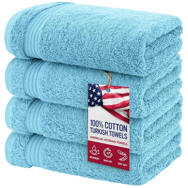 American Veteran Towel, Hand Towels for Bathroom Set of 4, 100% Cotton Turkish Hand Towel Sets Clearance Prime, Soft Hand Face Towels, Sky Blue Hand Towels