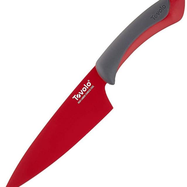 Tovolo Comfort Grip Stainless Steel Chef Knife, Dishwasher Safe, 7 Inches, Red